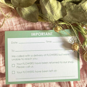 Floristry Delivery Cards using 100% Recycled Card